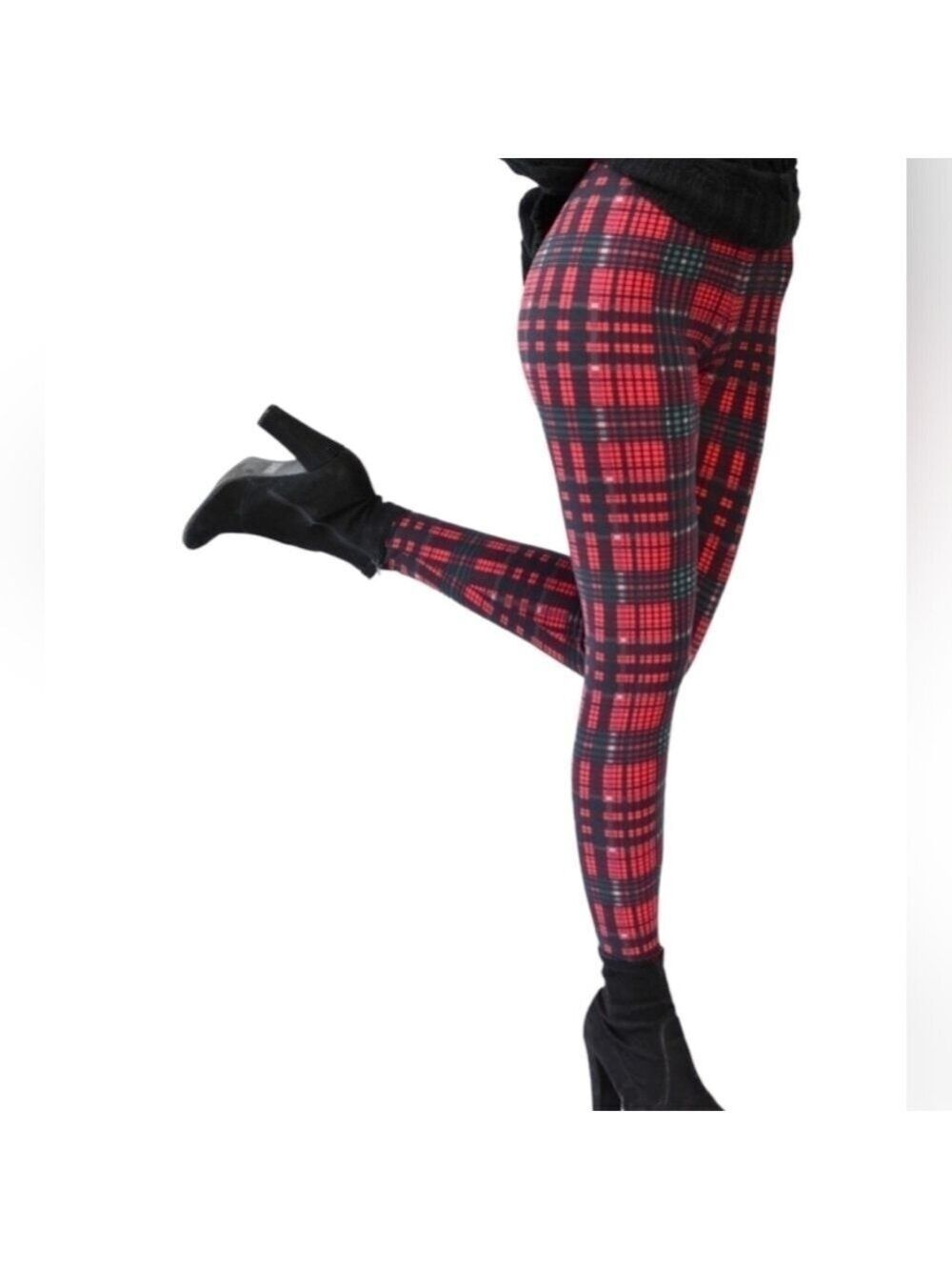 LEGGINGS DEPOT Red & Green Check Plaid Christmas Plus Size 12 NWT